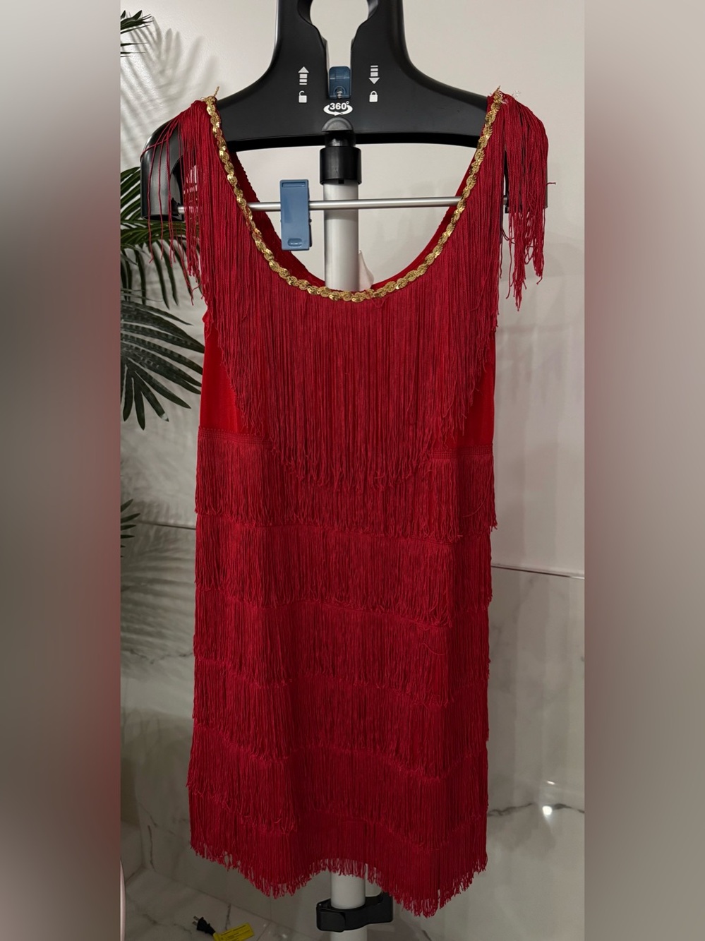 Vintage California Costumes Red Fringe Flapper Dress 1920s Gatsby Adult L